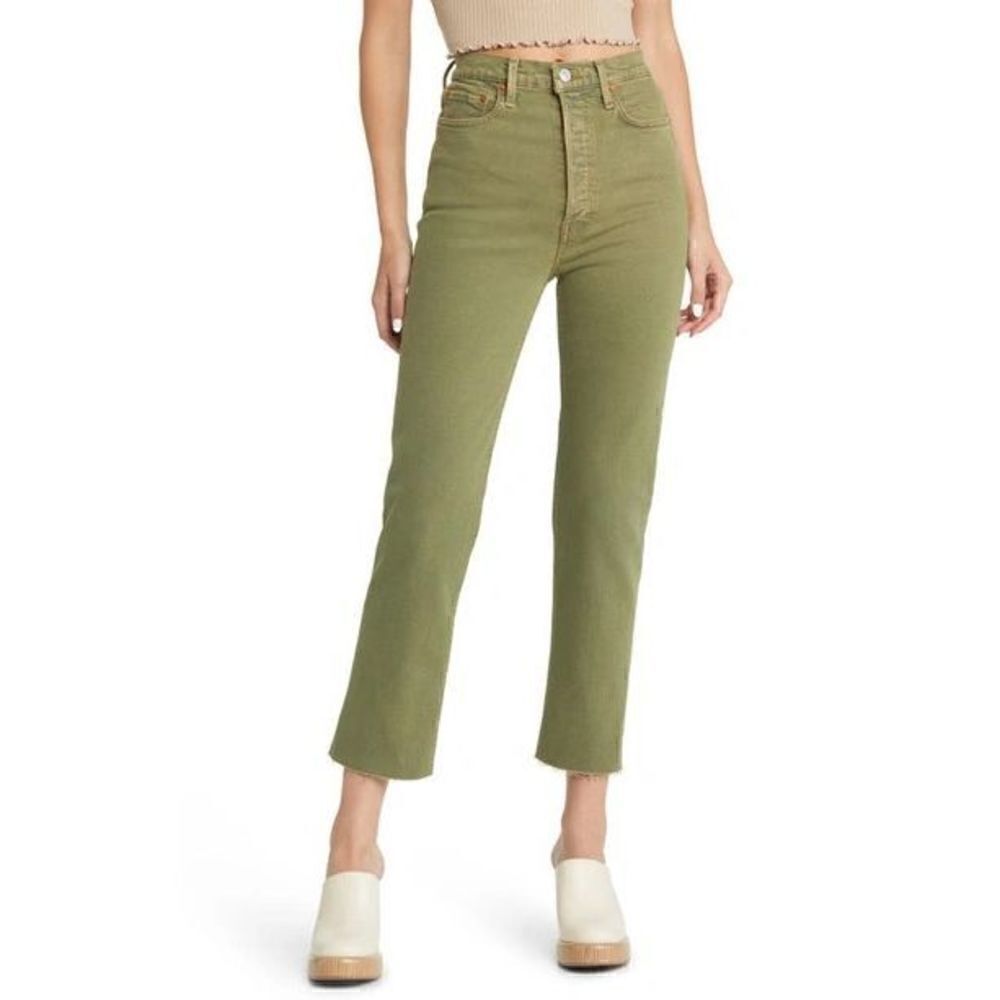 Re/Done 70s High Rise Stove Pipe frayed cropped straight-leg Jeans Button Fly 24